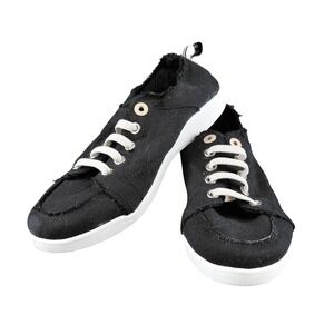 Vionic Beach Pismo Black Canvas Slip On Sneakers Womens 6.5 Frayed 10011625